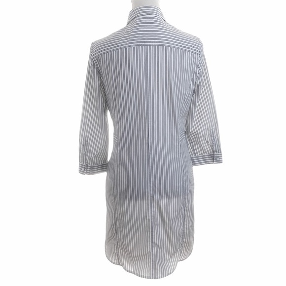 Hazzys WHITE GREY STRIPED BUTTON FRONT RUFFLE PLEATED SHIFT BOYFRIEND DRESS - Picture 3 of 11